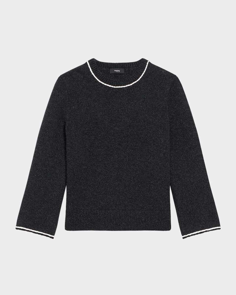 Stitched Wool-Cashmere Crewneck Sweater